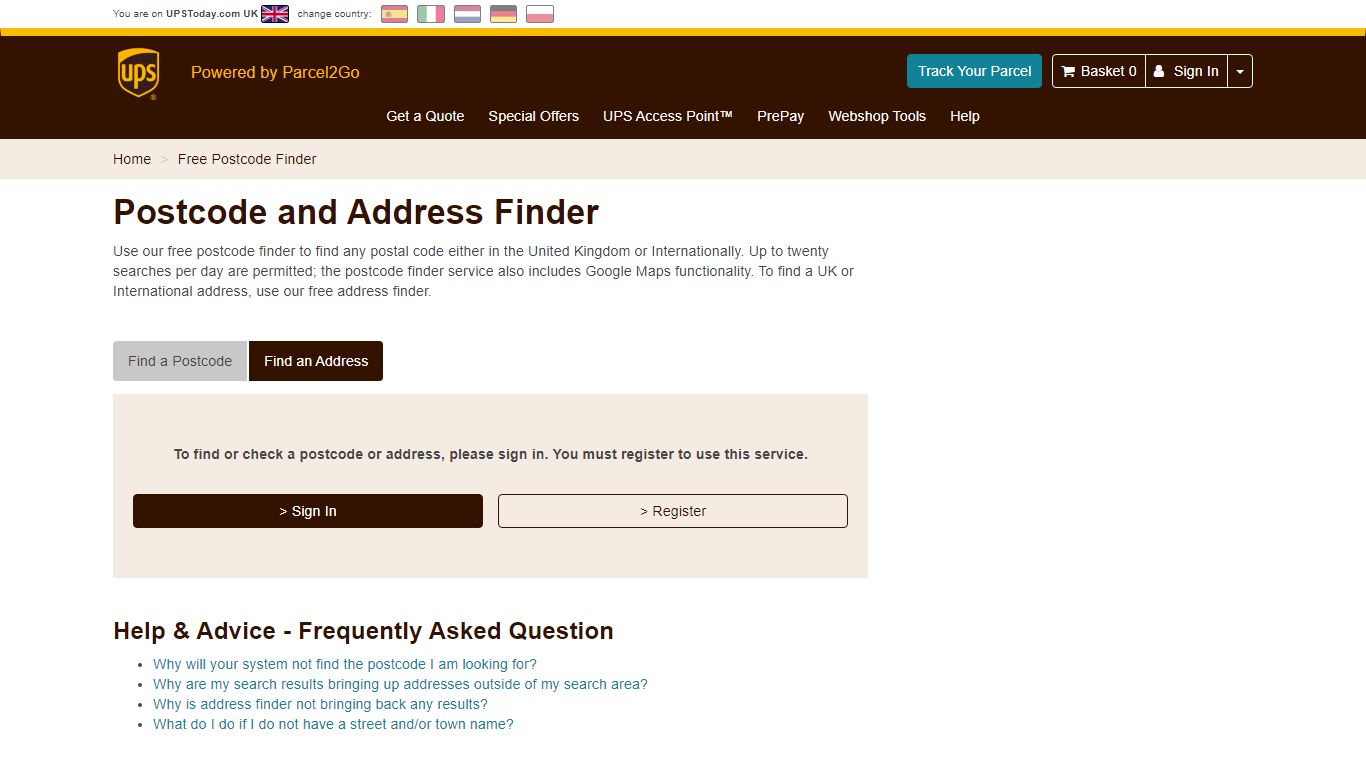 Postcode and Address Finder - UPS Today